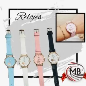 Relojes por mayor en Argentina de MB Comercializa: catálogo mayorista con precios directos de fábrica y despacho rápido en 48 horas a todo el país. Modelos femeninos con correa de cuero en varios colores.