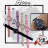 Relojes femeninos de diseño minimalista por mayor en Argentina. MB Comercializa: modelos con malla de silicona texturizada, caja con acabado rose gold y cuadrante limpio en colores pastel, lila y negro. Venta mayorista con precios de fábrica y despacho rápido.
