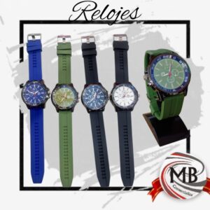 ​Relojes deportivos para hombre por mayor en Argentina. MB Comercializa: modelos con malla de silicona reforzada, bisel giratorio y detalles deportivos en azul, verde y negro. Venta mayorista con precios directos de fábrica y despacho en 48hs.