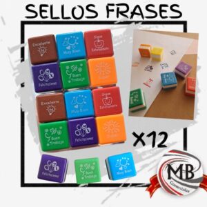 Sellos frases docentes x12 kit motivador para maestros. Venta por mayor en toda Argentina con MB Comercializa. Distribuidor mayorista de libreria.