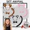 Sets de disfraces animales x3 piezas con vincha, moño y cola. Modelos de tigre y gatito. Provisión mayorista en Argentina por MB Comercializa con stock permanente, precios de escala y despachos rápidos en 48 horas.
