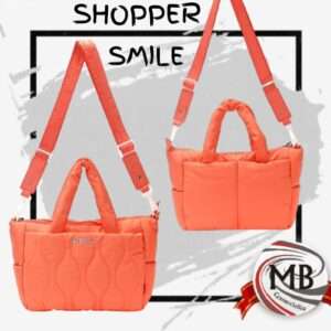 Bolso Shopper Smile color naranja diseño puffer acolchado MB Comercializa. Distribución mayorista directa con despacho en 48 horas a toda la República Argentina.