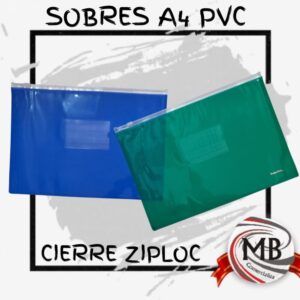 Sobres A4 PVC transparentes con cierre deslizante tipo ziploc por mayor Argentina catálogo MB Comercializa.