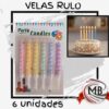 Velas rulo en tonos pasteles para tortas y cumpleaños. Pack x6 unidades con soporte. Distribución mayorista en toda Argentina por MB Comercializa con precios directos y despachos en 48 horas.