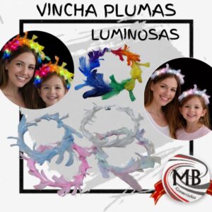 Vincha Tiara con Plumas y Luz LED Colores Surtidos Cotillón Luminoso Mayorista MB Comercializa