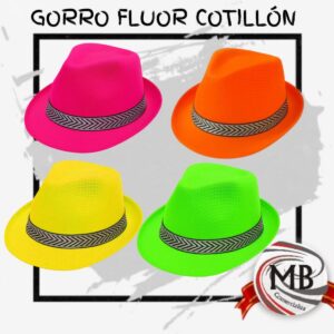 ​"Sombrero Gorro Gardelito flúor de cotillón para eventos y fiestas. Venta por mayor de artículos de carioca en toda Argentina exclusivamente a través de MB Comercializa. Pack de colores neón surtidos."