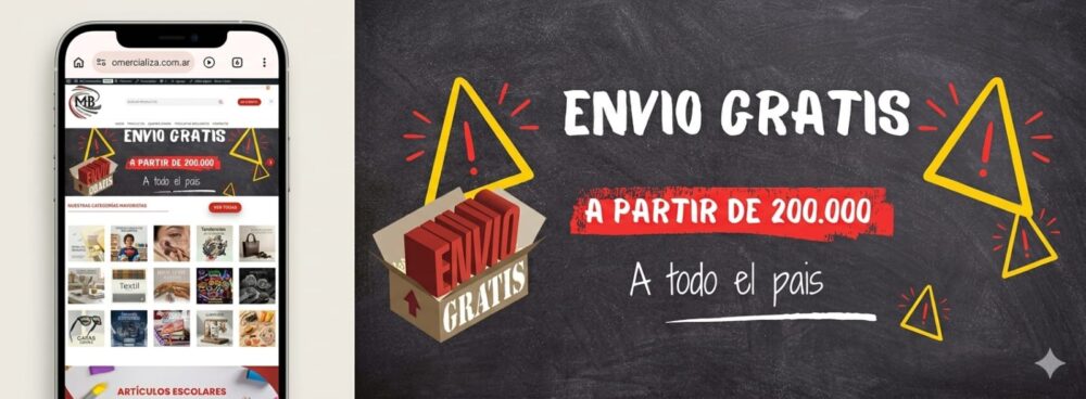 Banner de Mb Comercializa con envio gratis a toda Argentina en compras mayoristas superiores a 200.000 pesos.