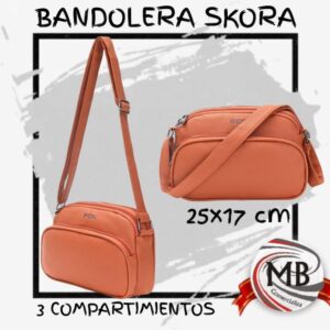 Bandolera de moda con 3 compartimentos color suela venta por mayor Argentina.