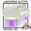 Lonchera térmica con glitter brillante y correa ajustable, medidas 22x16x16 cm. Ideal para viandas escolares y reventa. Venta por mayor en toda Argentina exclusivamente a través de MB Comercializa. Distribuidora líder de artículos de bazar y librería.