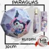 Paraguas plegable infantil y juvenil kuromi sanrio 30cm compacto con funda protectora e impermeabilidad reforzada proteccion lluvia y viento color lila violeta bazar regaleria accesorios de moda venta mayorista MB Comercializa.
