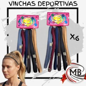 Vinchas deportivas elásticas finas pack x6 unidades cartoneta exhibidora banda elastica para el cabello colores oscuros neutros entrenamiento gym Running accesorios de peinado regalería bazar venta mayorista MB Comercializa.