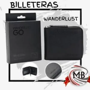 Billetera Wanderlust GO negra cuero sintético premium diseño elegante. DESPACHO URGENTE EN 48 HORAS a todo el país. Calidad garantizada para revendedores y comercios en Argentina.