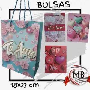 ​Bolsas de cartón decoradas motivo amor 18x23 cm para regalo mayorista MB Comercializa