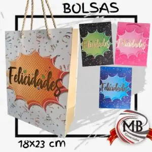 Bolsas de regalo Felicidades cartón premium 18x23 cm distribución mayorista MB Comercializa