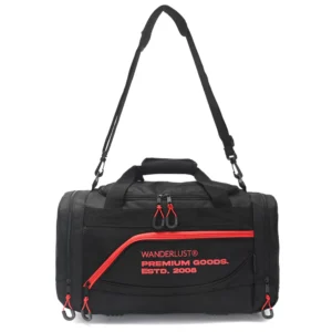 Bolso deportivo negro con detalles rojos y correas grises reforzado mayorista MB Comercializa Argentina