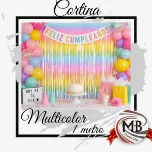 Cortina metalizada multicolor de 1 metro para decoración de cumpleaños y eventos MB Comercializa. Fondo decorativo brillante con precios directos mayoristas y despacho en 48 horas a toda Argentina.