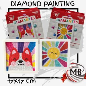 Set de Diamond Painting para niños con marco de 17x17 cm, kit de pintura con diamantes, precio mayorista directo y despacho en 48 horas a todo el país.