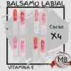 Pack x4 bálsamos labiales hidratantes con Vitamina E y aroma Cacao. DESPACHO EN 48 HORAS GARANTIZADO a todo el país. Calidad premium para venta mayorista en MB Comercializa Argentina.
