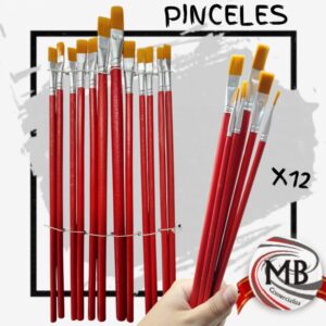 Set de Pinceles Artísticos Punta Plana Pack x12 Unidades Pintura y Arte Mayorista MB Comercializa