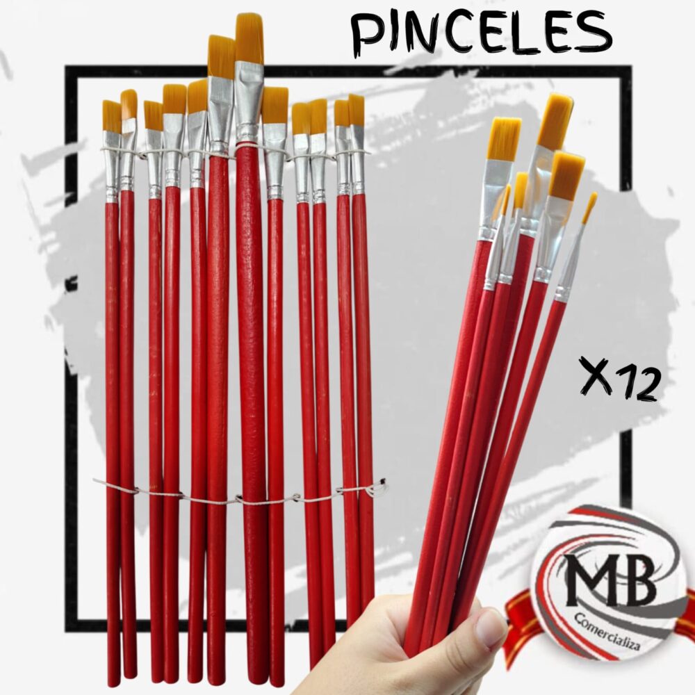 Set de Pinceles Artísticos Punta Plana Pack x12 Unidades Pintura y Arte Mayorista MB Comercializa