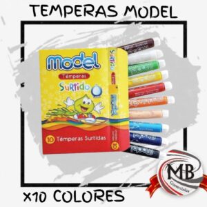 Témperas Model surtidas pack x10 colores para uso escolar y artístico. Venta mayorista con despacho en 48 horas a toda Argentina y precios directos de distribuidor en MB Comercializa. Kit de pintura escolar de alta cobertura.