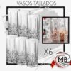 Set de 6 vasos de vidrio tallados premium. Venta por mayor con precios mayoristas para bazares y gastronomía. Distribución nacional con despacho en 48 horas a todo el territorio argentino vía MB Comercializa.