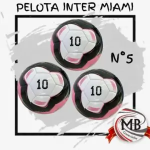 Pelota de fútbol número 5 diseño inspirado en Inter Miami colores rosa y negro. Calidad profesional para venta mayorista en Argentina con despacho en 48 horas por MB Comercializa.