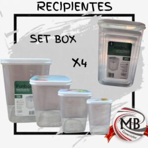 Set Contenedores Herméticos Plásticos Apilables x4 Unidades Bazar Hogar Mayorista MB Comercializa
