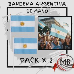 Bandera de Argentina de mano con asta de plástico para actos escolares y eventos. Venta mayorista en MB Comercializa con precios directos de fábrica y despacho en 24 horas a toda la Argentina por Correo Argentino.
