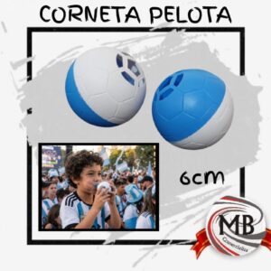 Corneta de aire manual con diseño de pelota de fútbol para alentar a la selección. Venta mayorista en MB Comercializa con precios directos de fábrica y despacho en 24 horas a toda la Argentina por Correo Argentino.