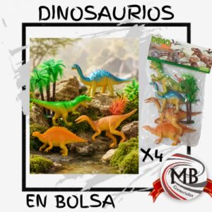 DINOSAURIOS X4 CON ACCESORIOS EN BOLSA
