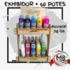 Exhibidor comercial de madera con 60 potes de tempera Acuarel de 78 gs por mayor, mueble organizador para mostrador de temperas escolares en colores surtidos, ideal para librerias y revendedores con despacho rapido en 24 horas por Correo Argentino mediante mbcomercializa.com.ar.
