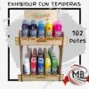 Exhibidor de madera para librería con pack de 102 potes de témpera Acuarel en colores surtidos. Distribución con despacho en 24 horas a Santa Cruz, Tierra del Fuego, Chubut y todo el interior del país con precios directos mayoristas.