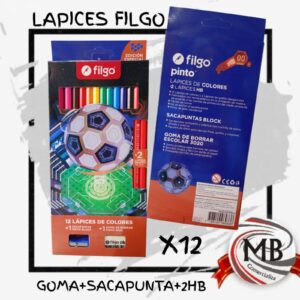 LAPICES COLORES X 12 FILGO+SACA.+ GOMA + 2 HB