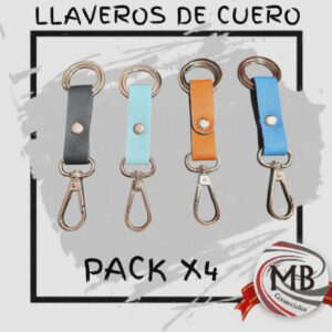 PACK X 4 LLAVEROS CUERO CON GANCHO