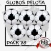 Pack x5 globos con diseño de pelota de fútbol en blanco y negro para eventos deportivos y cumpleaños. Distribución con despacho en 24 horas a Santiago del Estero, Catamarca, La Rioja y todo el interior del país con precios directos mayoristas.