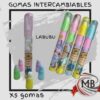 Pack de 5 gomas de borrar intercambiables con diseño de Labubu de MB Comercializa. Útiles escolares divertidos y didácticos con despacho en 48 horas a todo el territorio nacional argentino. Compra online en mbcomercializa.com.ar