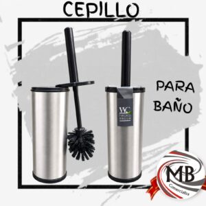 Cepillo para bano escobilla limpia inodoro con vaso contenedor de acero inoxidable cepillo cerdas sinteticas duraderas higiene del hogar bazar venta mayorista MB Comercializa.