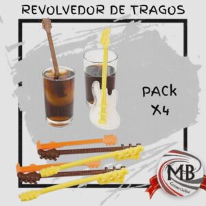 Pack de 4 revolvedores de tragos con diseño de guitarras de MB Comercializa. Accesorios divertidos para coctelería con despacho en 48 horas a todo el territorio nacional argentino. Compra online en mbcomercializa.com.ar