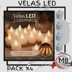 PACK X 4 VELAS DECORATIVAS CON PILA