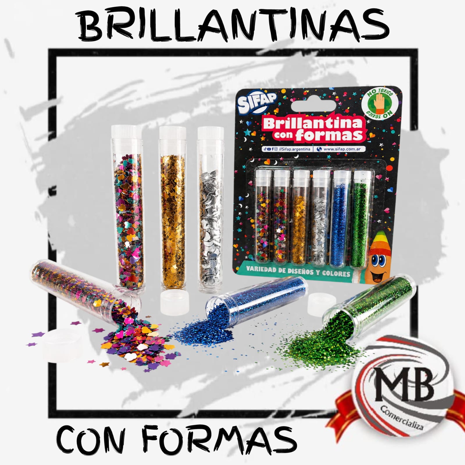 6 TUBOS BRILLANTINAS CON FORMAS SIFAP