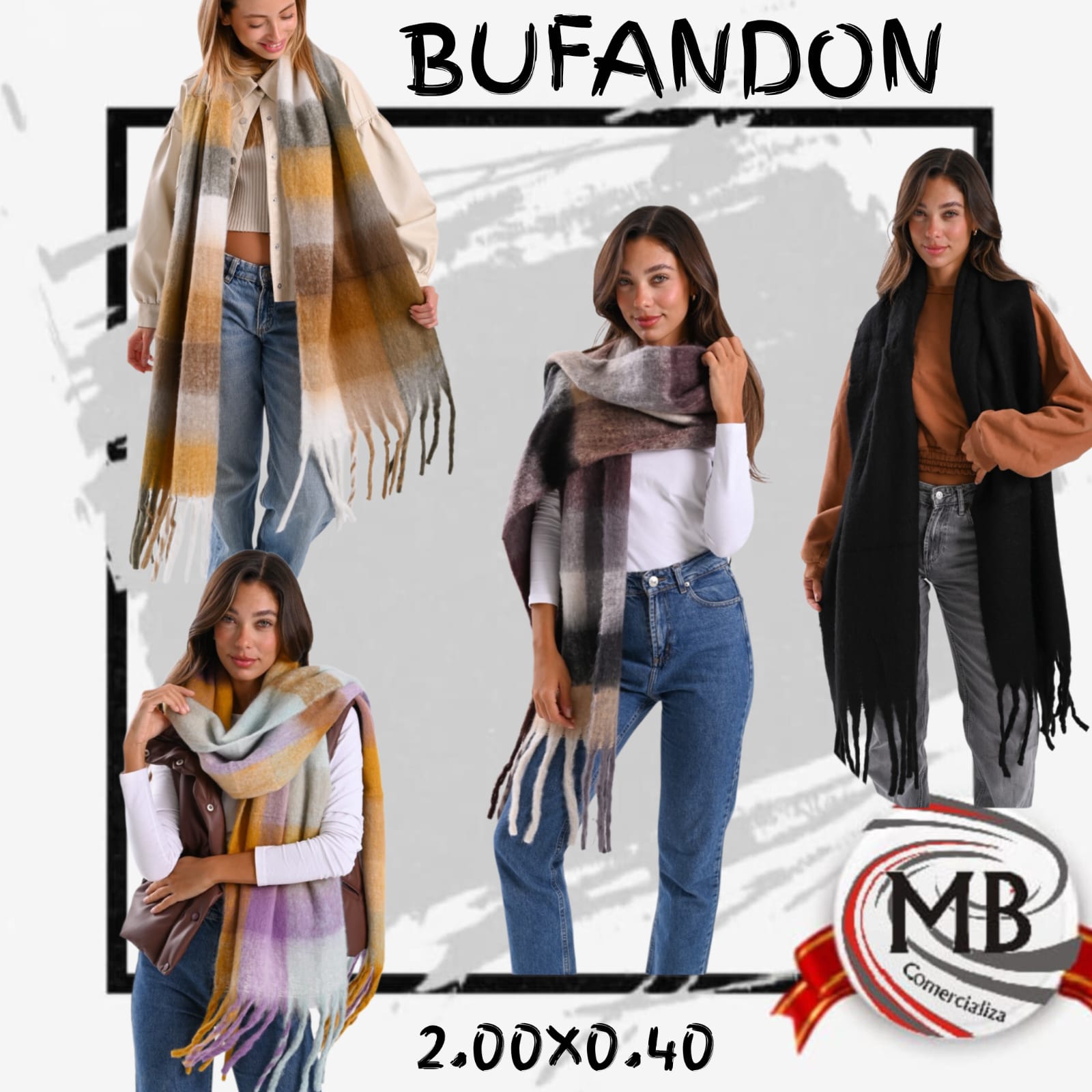 Bufandones de invierno abrigados con flecos tipo chalina para mujer y hombre con precios directos mayoristas y despacho en 24 horas por Correo Argentino a través de mbcomercializa.com.ar