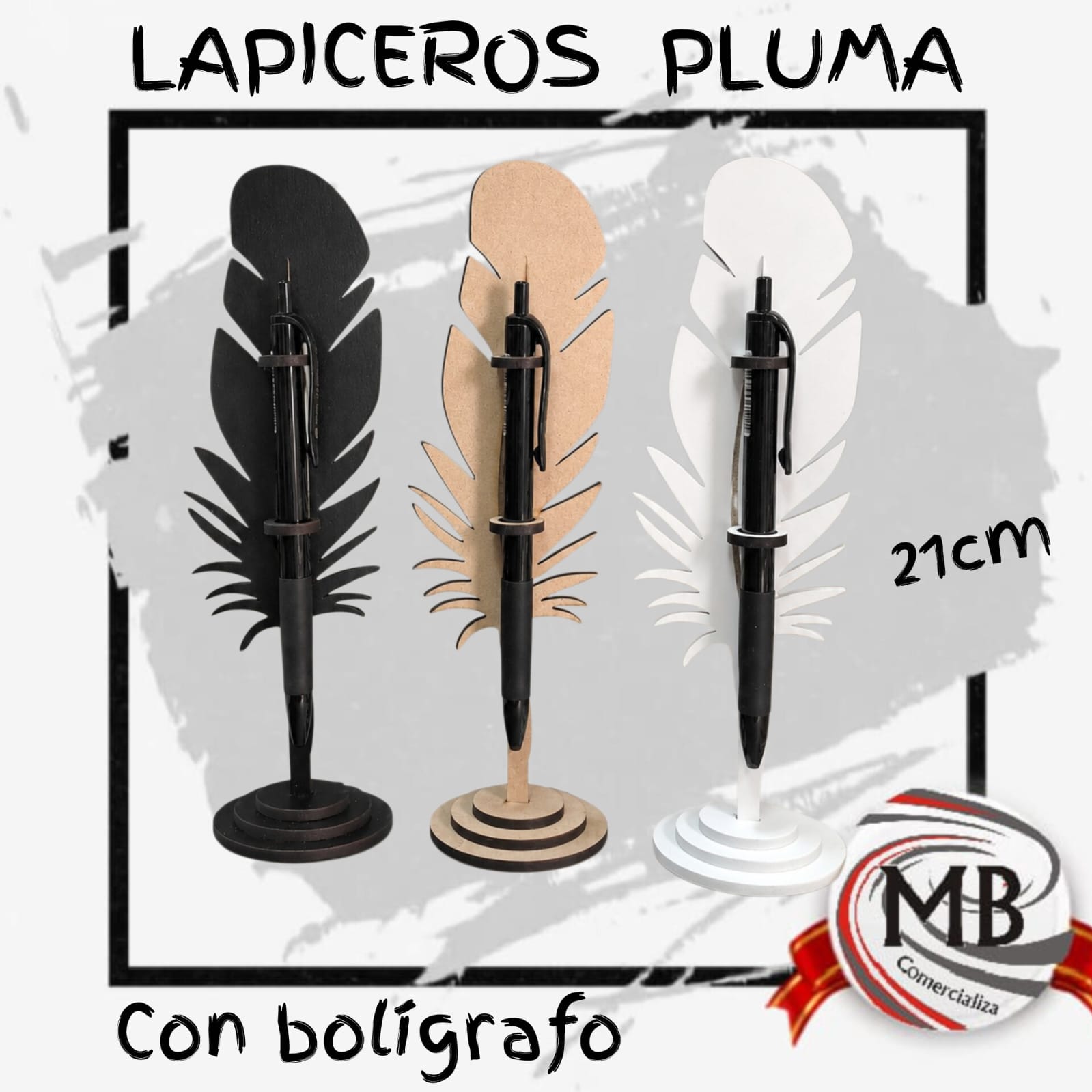 Lapiceros pluma de 21 cm con bolígrafo integrado sobre base de apoyo para escritorios y regalerías mayoristas, con despacho rápido en 24 horas y envíos a toda Argentina por Correo Argentino desde mbcomercializa.com.ar.