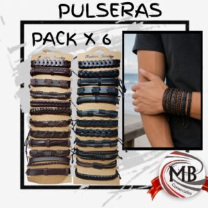 Pack de 6 pulseras trenzadas de cuero para hombre y mujer en colores marrón y negro de MB Comercializa. Mayorista con despacho rápido en 24 horas y envíos a toda la Argentina por Correo Argentino.