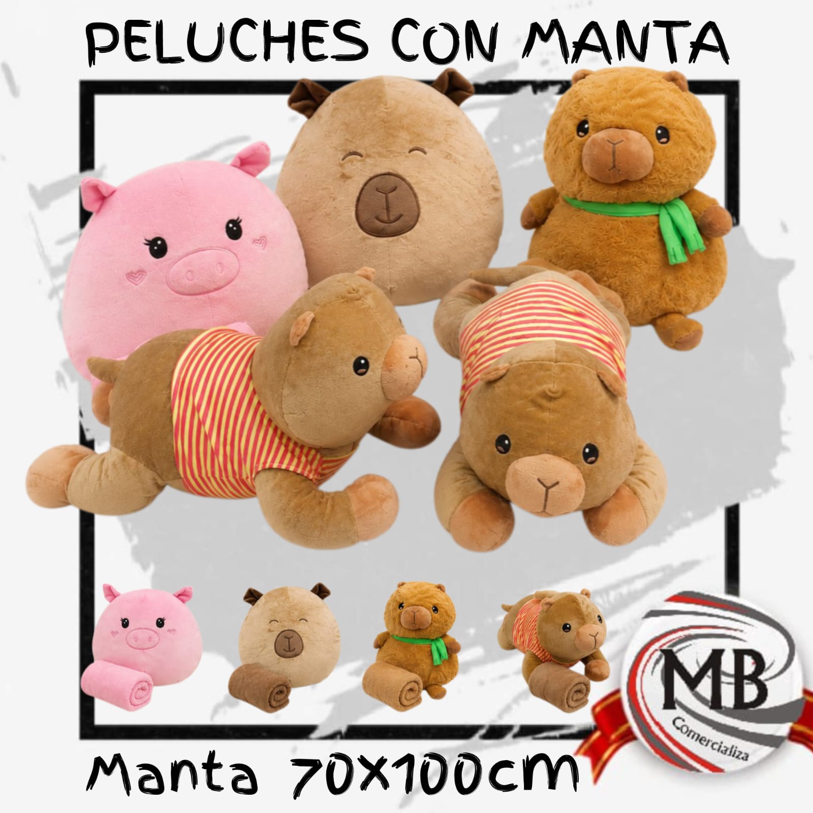 Peluches almohadón infantiles con manta de 70x100 cm en variedad de animales para venta mayorista directa, con despacho rápido en 24 horas y envíos a toda Argentina por Correo Argentino desde mbcomercializa.com.ar.