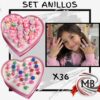 Set de 36 anillos infantiles ajustables con diseños de flores, mariposas y corazones de MB Comercializa. Mayorista con despacho rápido en 24 horas y envíos a toda la Argentina por Correo Argentino.