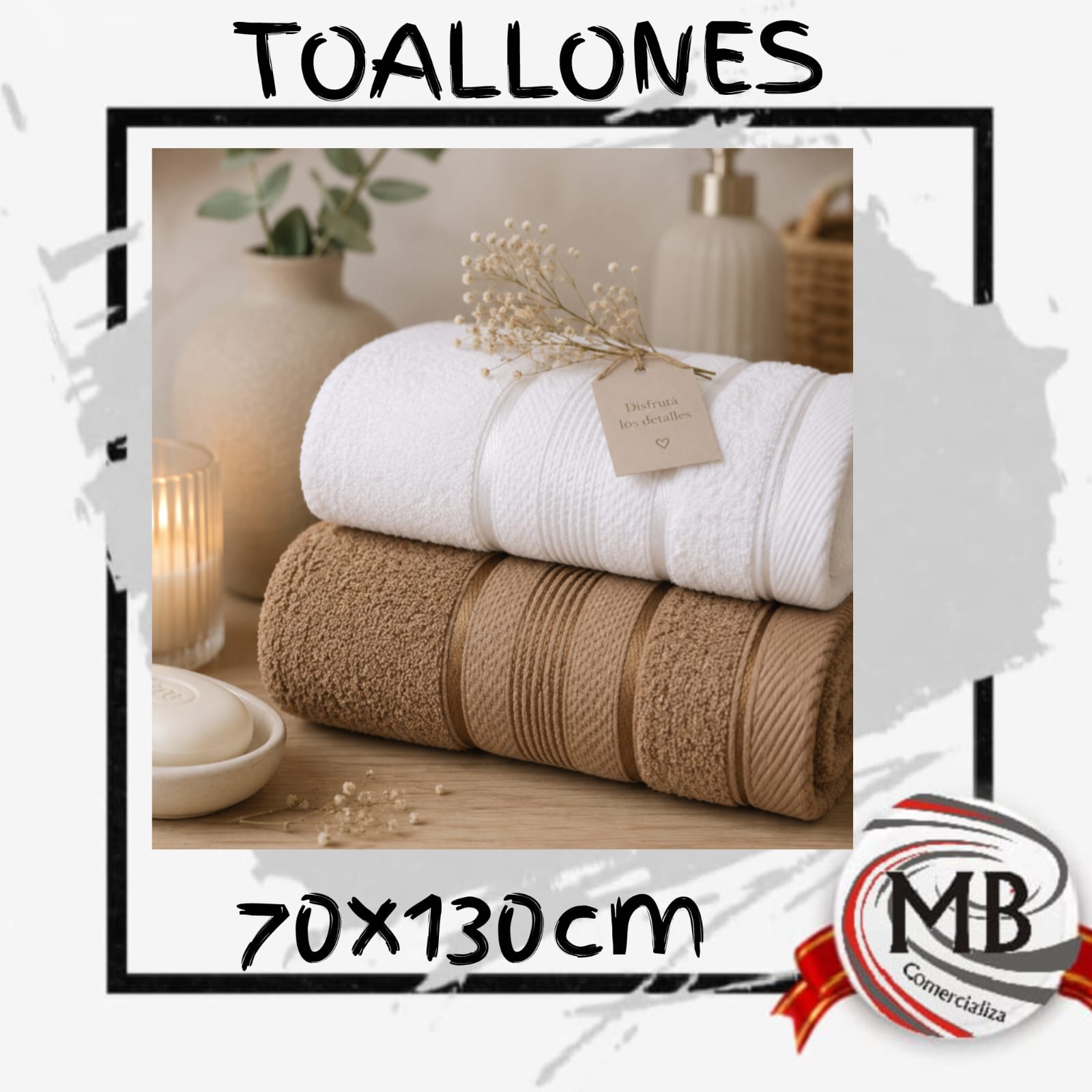 Toallones de baño Fantasía de 70x130 cm absorbentes en tonos neutros para venta mayorista directa, con despacho rápido en 24 horas y envíos a toda Argentina por Correo Argentino desde mbcomercializa.com.ar.