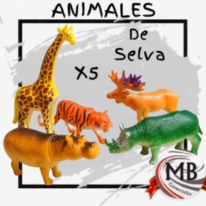 Set de animales de la selva de plastico x 5 unidades juguetes didacticos por mayor para jugueterias MB Comercializa.