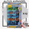 Set de autos de metal de juguetes estilo superheroes x 10 unidades en blister exhibidor para jugueterias MB Comercializa.