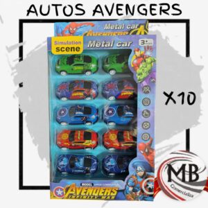 Set de autos de metal de juguetes estilo superheroes x 10 unidades en blister exhibidor para jugueterias MB Comercializa.